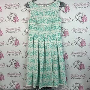 Avirate dress paisley zip up back Elegant blue Green and White Dress shiny